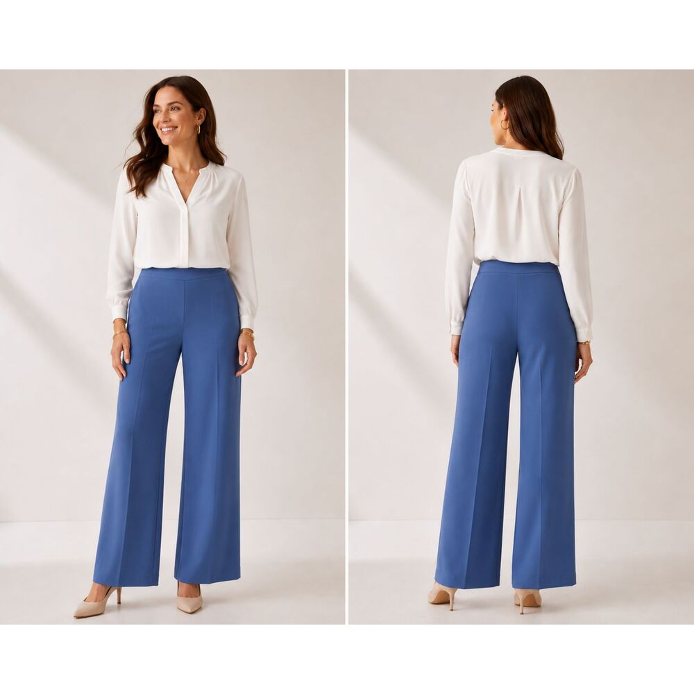 Ann Taylor Wide Leg Dress Pants Womens Size 10 Cornflower Blue Flowy NWOT Flaw